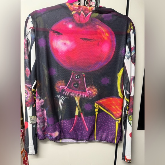 Wendy Costa Tops - Pomegranate painted long sleeve mesh top plus size